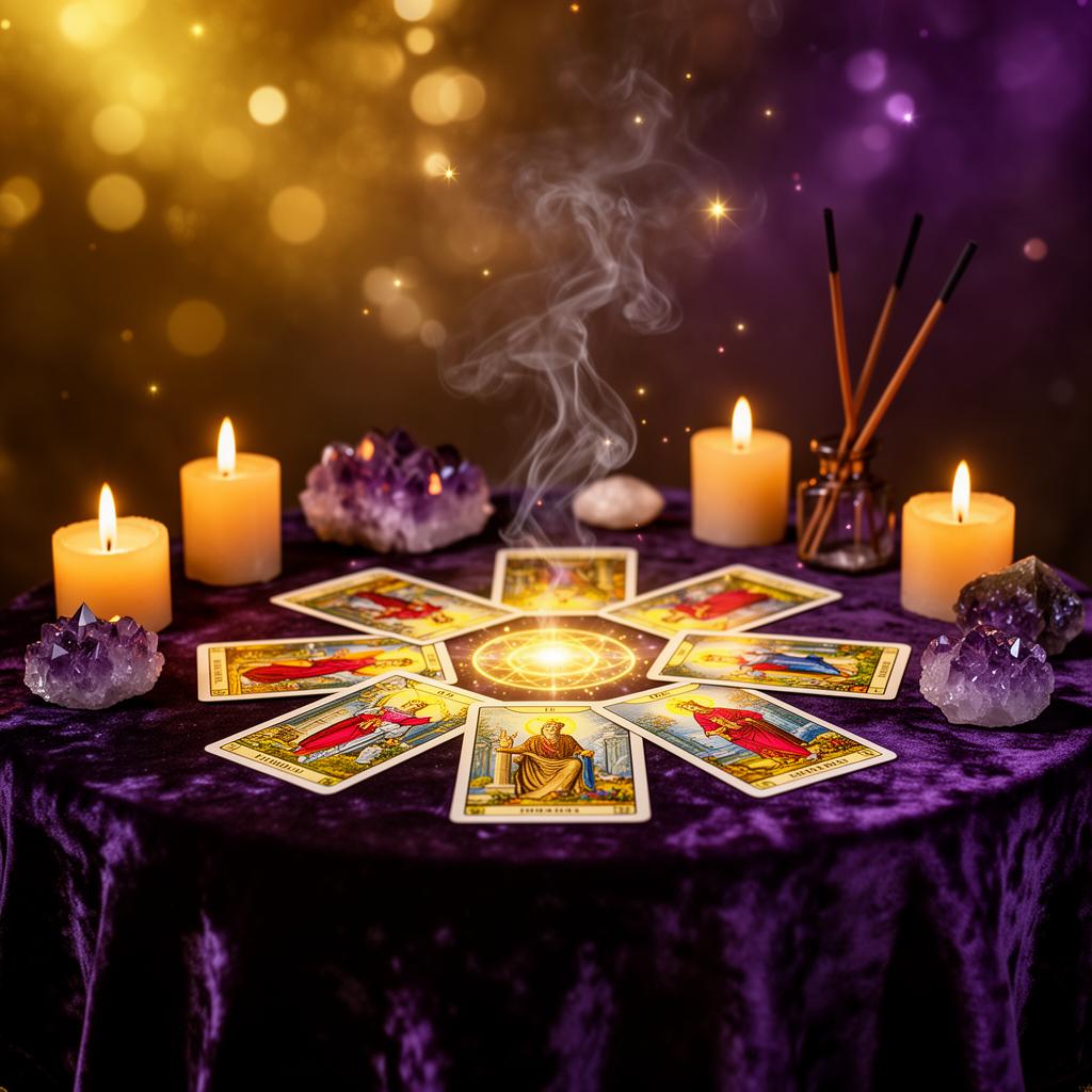Mystical tarot cards, crystals and candles